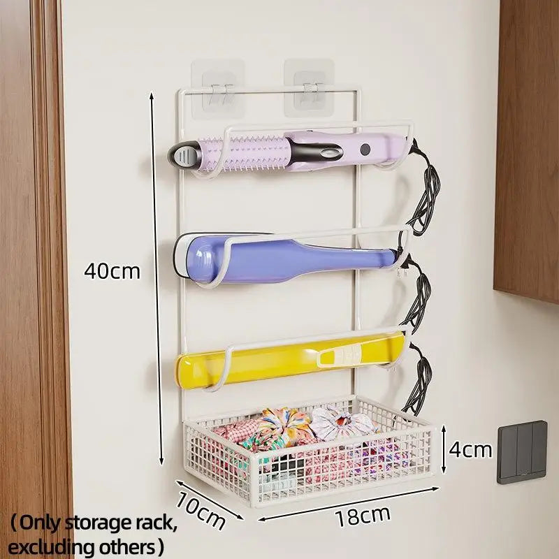 Wall-Mounted Hair Dryer Curling Ironwork Material Holder No Drilling Required Rustproof Perfect For Bathroom Beauty Salon〔YY32〕