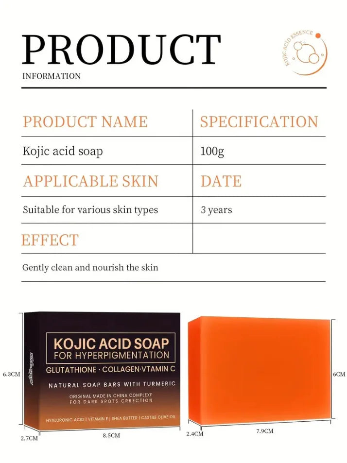 100g Kojic Acid Soap with Vitamin C,Turmeric, Retinol, Shea Butter, Vitamin E, Kojic Acid for Clean and Nourish The Skins