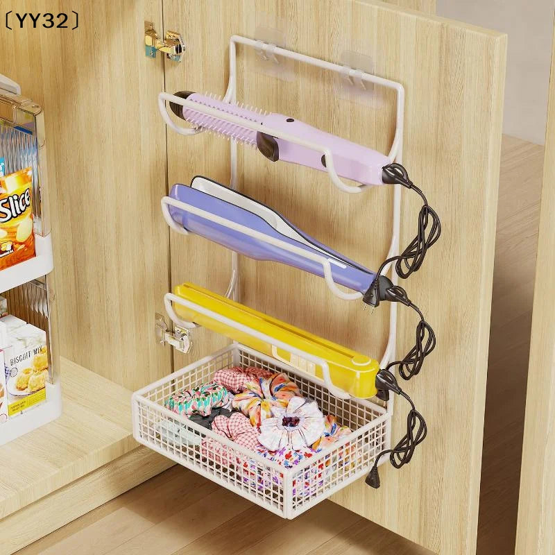 Wall-Mounted Hair Dryer Curling Ironwork Material Holder No Drilling Required Rustproof Perfect For Bathroom Beauty Salon〔YY32〕