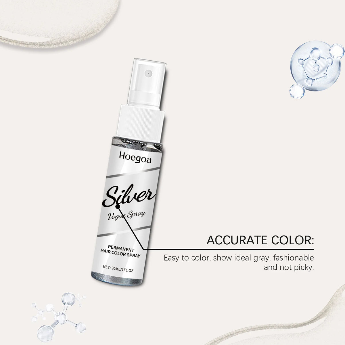 Silver Gray Hair Color Spray Long Lasting Color Gentle Formula Easy Application For Quick Styling Fashion Hair Dye Mist