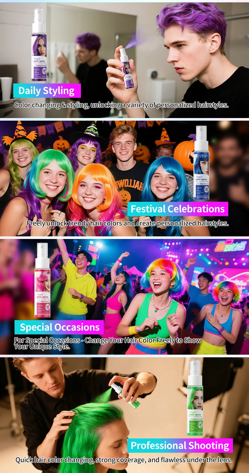 Hair Dye Spray 30ml Hair Color Spray Disposable Quick Dyeing Colorful Cosplay Hair Instant Styling Spray Washable Hair Color