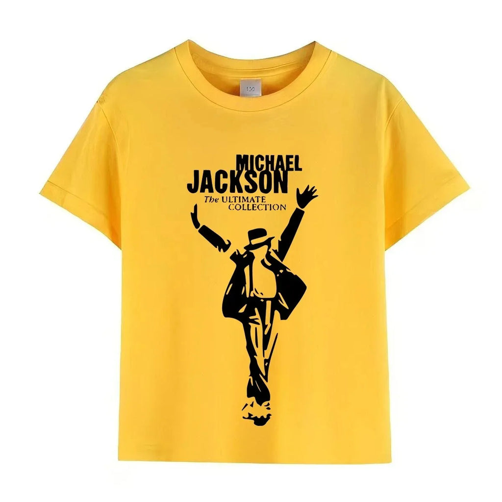 Kids Michael Jackson Rock N Roll T-Shirt Children's Fashion Crew Neck Top Summer Casual Clothes for Baby Boys/Girls