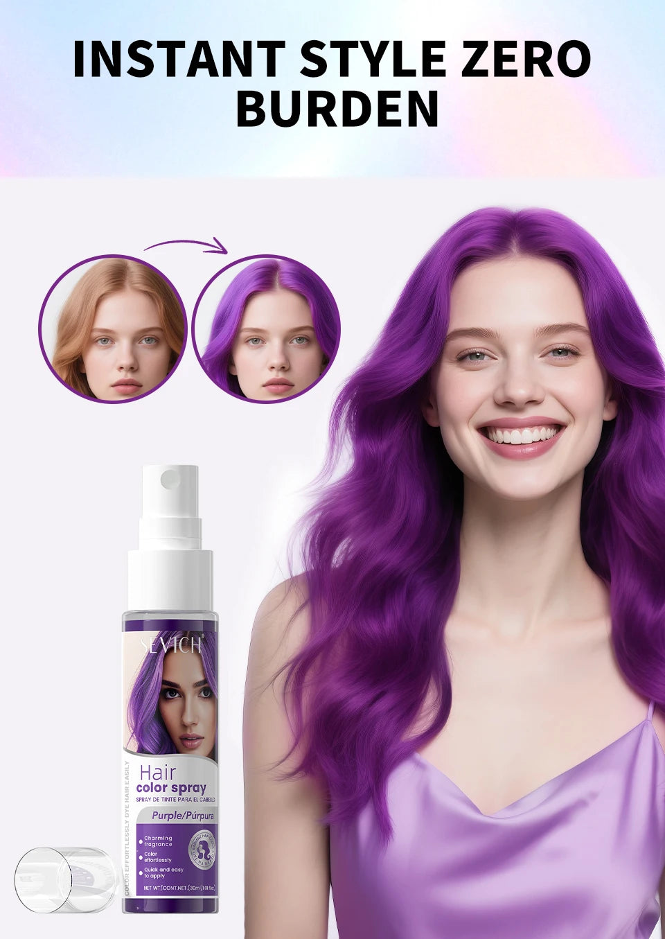 Hair Dye Spray 30ml Hair Color Spray Disposable Quick Dyeing Colorful Cosplay Hair Instant Styling Spray Washable Hair Color