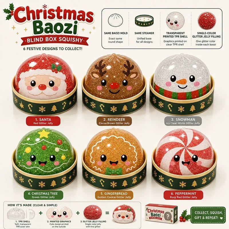 Christmas Dumpling Shape Squeeze Toy, Santa Elk Stress Relief Squishy, Holiday Party Favor Gift