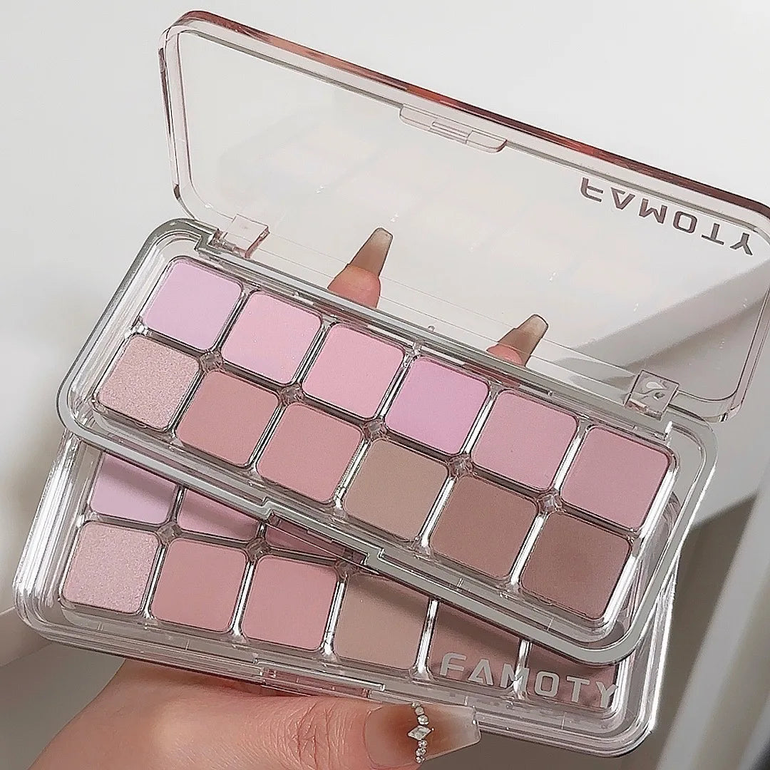 12-Color Low Saturation Matte Eyeshadow Palette Tea Apricot Earth Tones Long Lasting All-Matte Eye Makeup for Daily Use