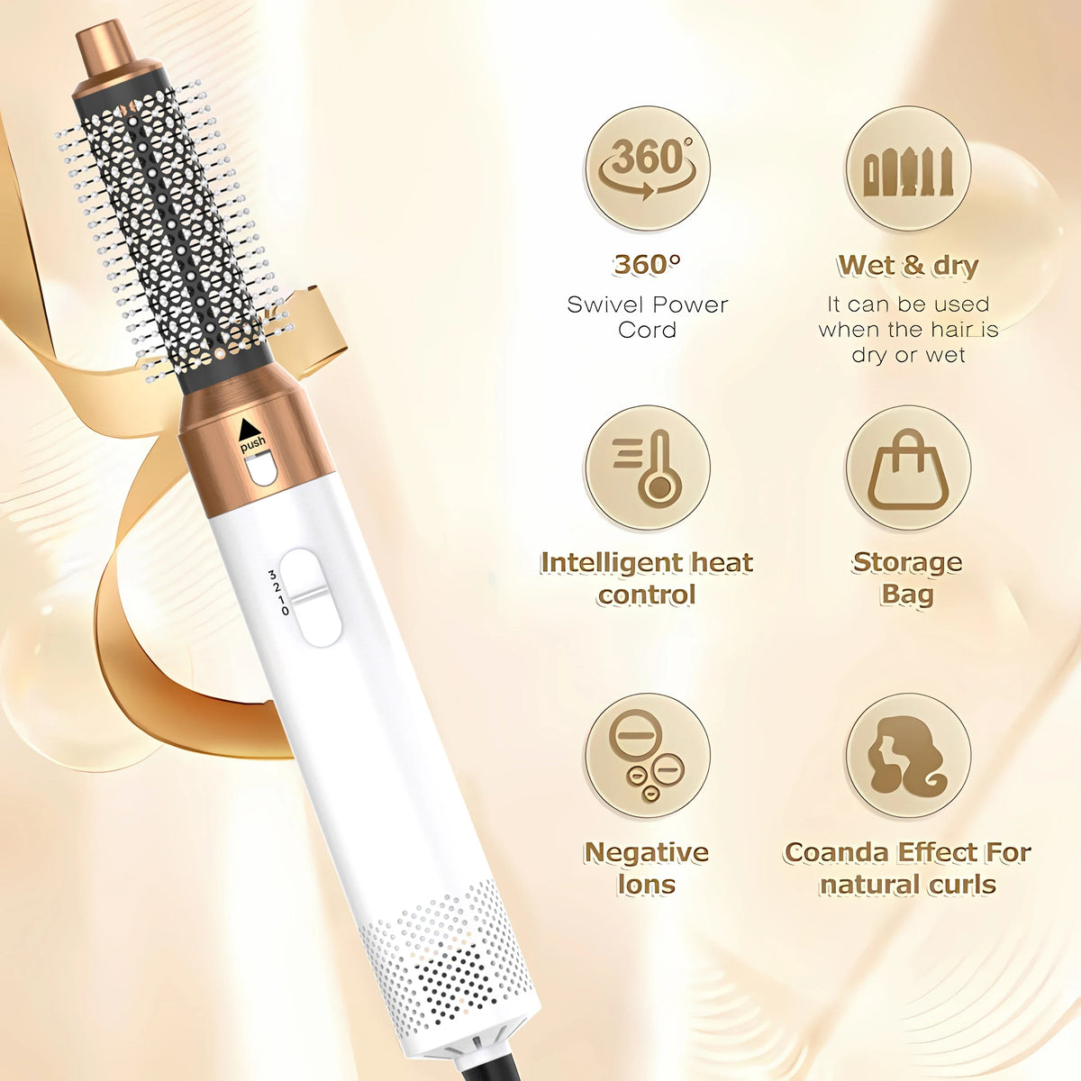 LUXLOCK 5-In-1 Hair Dryer Curling Iron Hot Air Comb Dyso Air Bag Hair Dryer Styling Tool Straightener Hairdressing Tool Gift