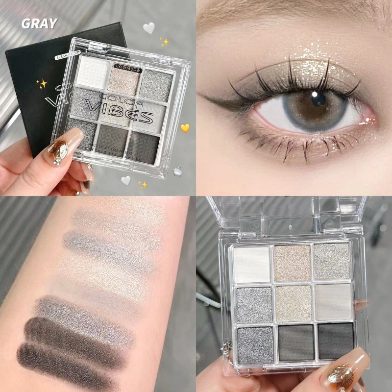 9 Colors Eyeshadow Palette Matte Shimmer Glitter High Pigmented Bright Colorful Eyeshadow Eye Makeup Cosmetic for Music Festival