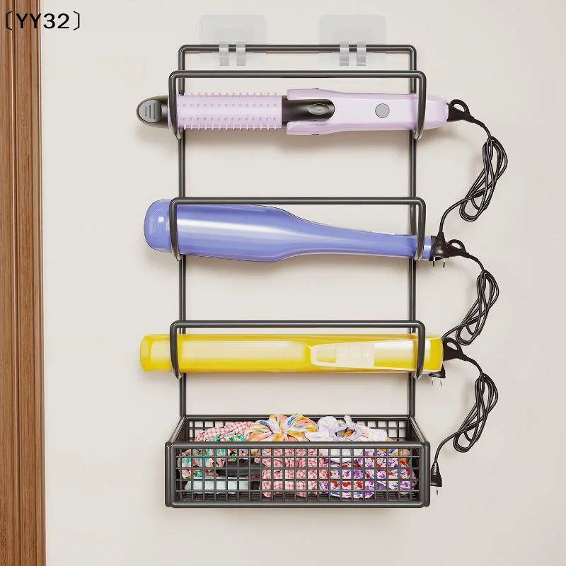 Wall-Mounted Hair Dryer Curling Ironwork Material Holder No Drilling Required Rustproof Perfect For Bathroom Beauty Salon〔YY32〕