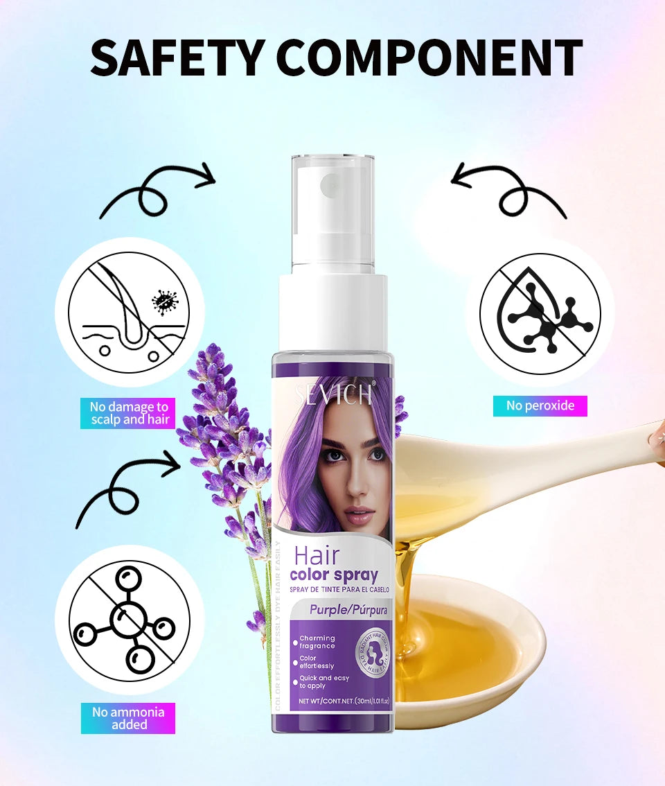 Hair Dye Spray 30ml Hair Color Spray Disposable Quick Dyeing Colorful Cosplay Hair Instant Styling Spray Washable Hair Color