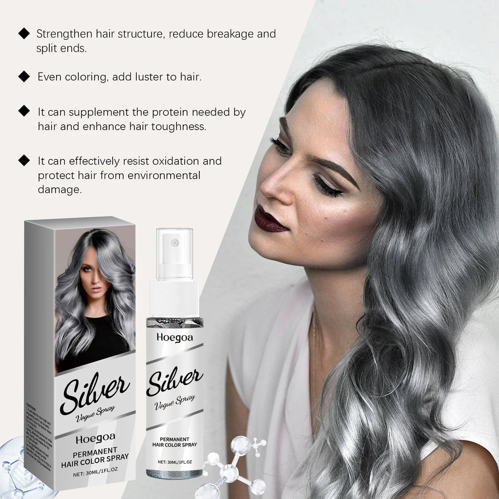 Silver Gray Hair Color Spray Long Lasting Color Gentle Formula Easy Application For Quick Styling Fashion Hair Dye Mist