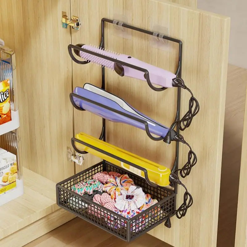 Wall-Mounted Hair Dryer Curling Ironwork Material Holder No Drilling Required Rustproof Perfect For Bathroom Beauty Salon〔YY32〕