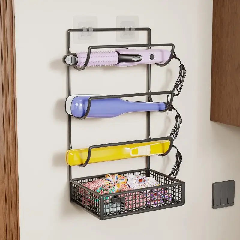 Wall-Mounted Hair Dryer Curling Ironwork Material Holder No Drilling Required Rustproof Perfect For Bathroom Beauty Salon〔YY32〕