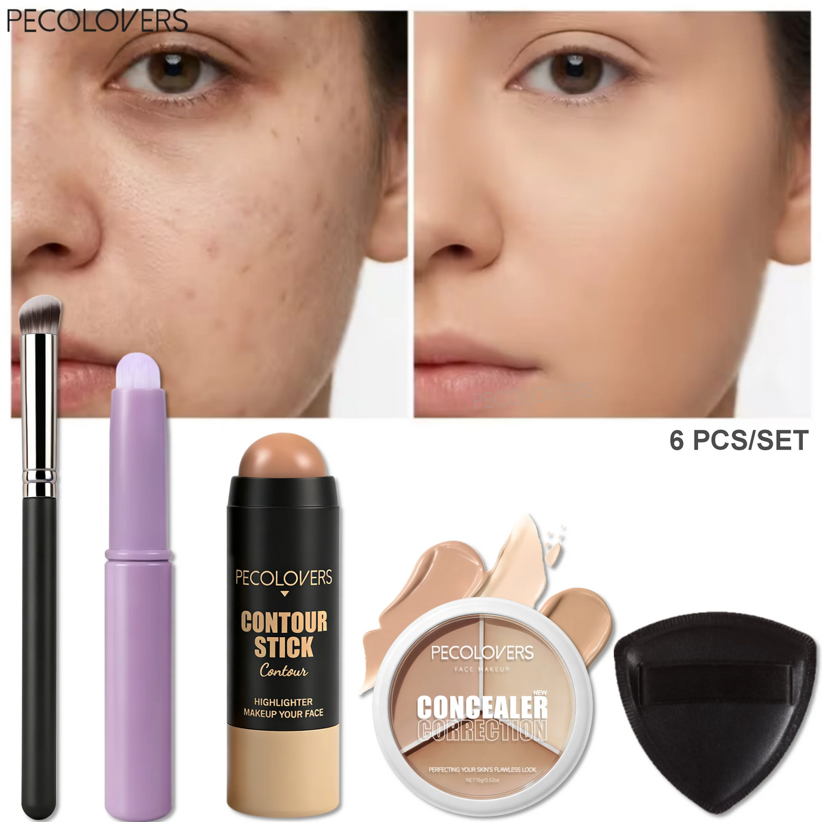 5 Pcs All-in-one Face Makeup Set Contour Stick Concealer Palette Face Sculpting Flawless Complexion Cosmetic Kit, Beginner