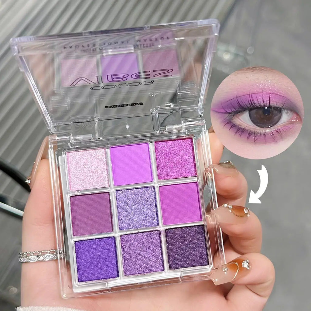 9 Colors Eyeshadow Palette Matte Shimmer Glitter High Pigmented Bright Colorful Eyeshadow Eye Makeup Cosmetic for Music Festival