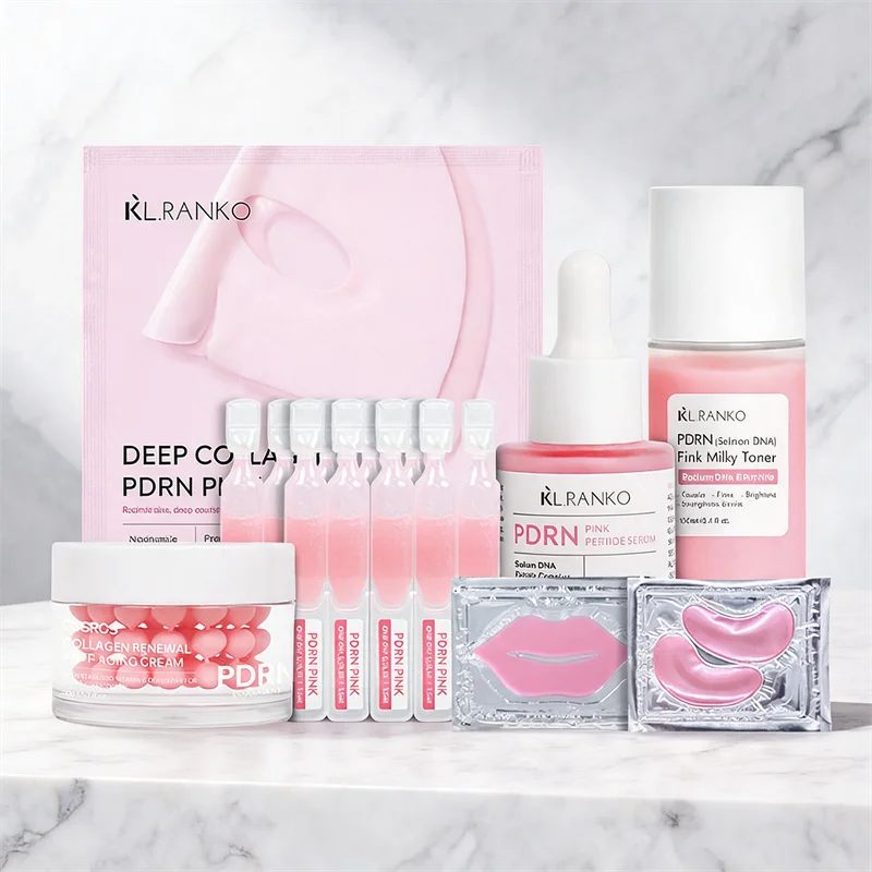 Pdrn Pink Facial Skincare Set Collagen Capsule Cream Single-use Serum Facial Mask, Eye Mask Moisturizing Water Korean Skincare