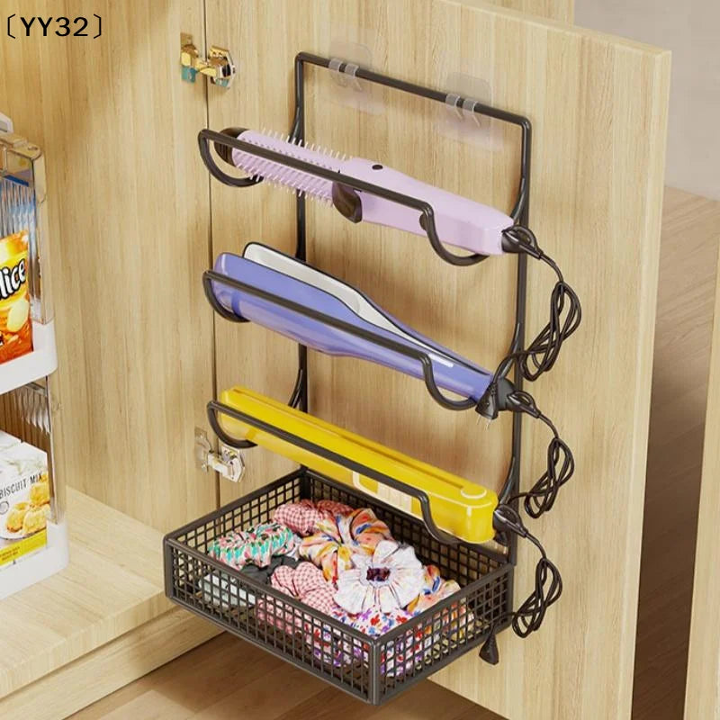 Wall-Mounted Hair Dryer Curling Ironwork Material Holder No Drilling Required Rustproof Perfect For Bathroom Beauty Salon〔YY32〕