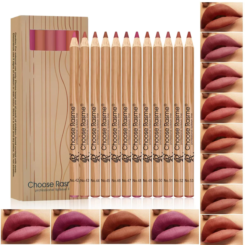 12 Matte Lip Liner Pencil Set Color Rendering Easy Makeup Waterproof Durable Lip Makeup Cosmetics Valentine's Day Gift