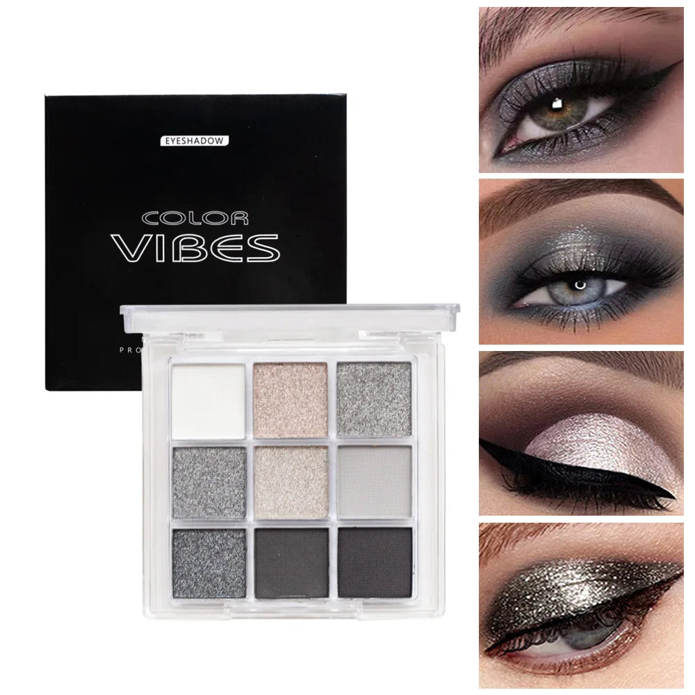9 Colors Eyeshadow Palette Matte Shimmer Glitter High Pigmented Bright Colorful Eyeshadow Eye Makeup Cosmetic for Music Festival