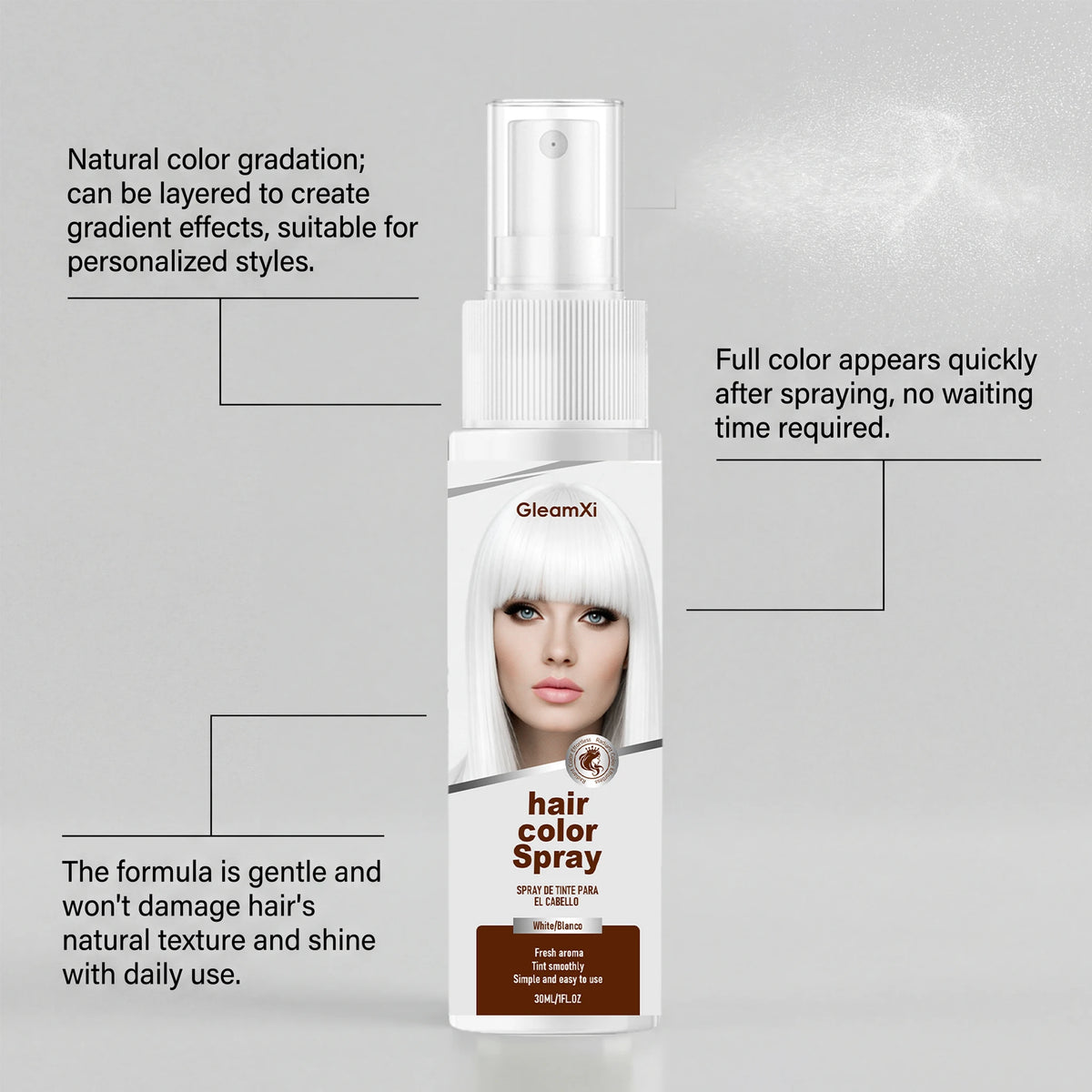 Temporary White / Green Hair Spray Fashion Bright Hair Styling Spray Light Non Stain Clothes Long Lasting Fresh Look Washable