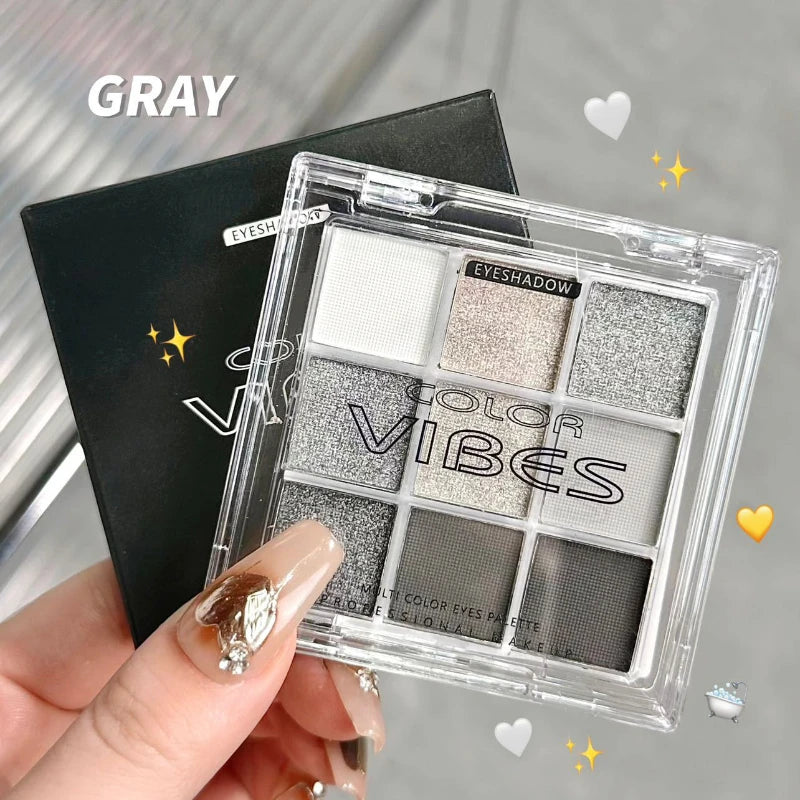 9 Colors Eyeshadow Palette Matte Shimmer Glitter High Pigmented Bright Colorful Eyeshadow Eye Makeup Cosmetic for Music Festival