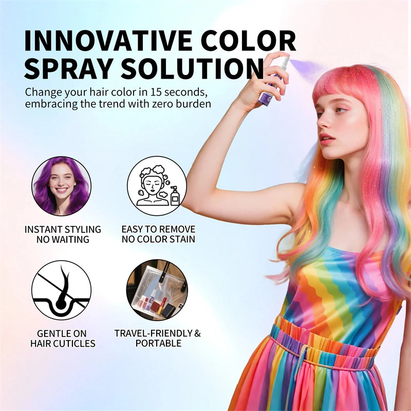 Hair Dye Spray 30ml Hair Color Spray Disposable Quick Dyeing Colorful Cosplay Hair Instant Styling Spray Washable Hair Color