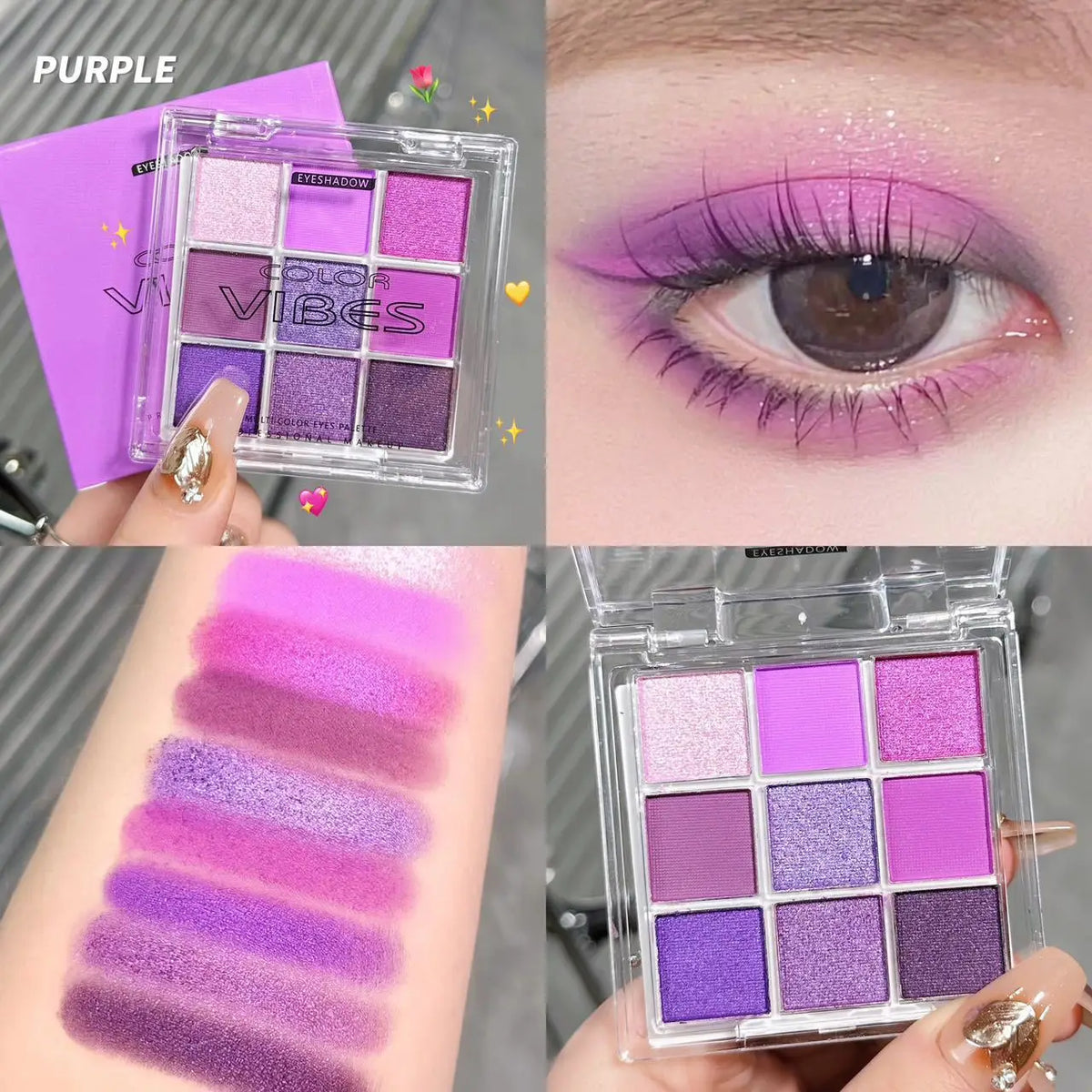 9 Colors Eyeshadow Palette Matte Shimmer Glitter High Pigmented Bright Colorful Eyeshadow Eye Makeup Cosmetic for Music Festival