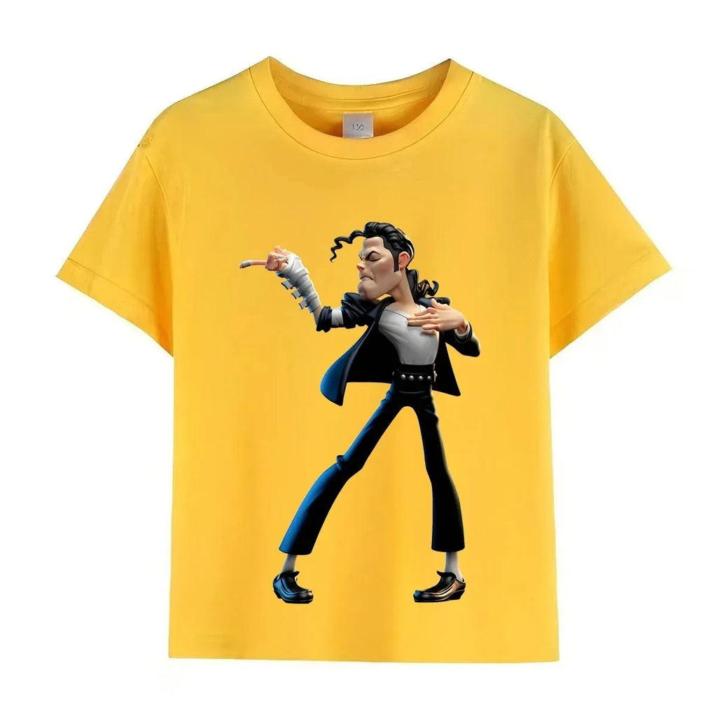 Kids Michael Jackson Rock N Roll T-Shirt Children's Fashion Crew Neck Top Summer Casual Clothes for Baby Boys/Girls