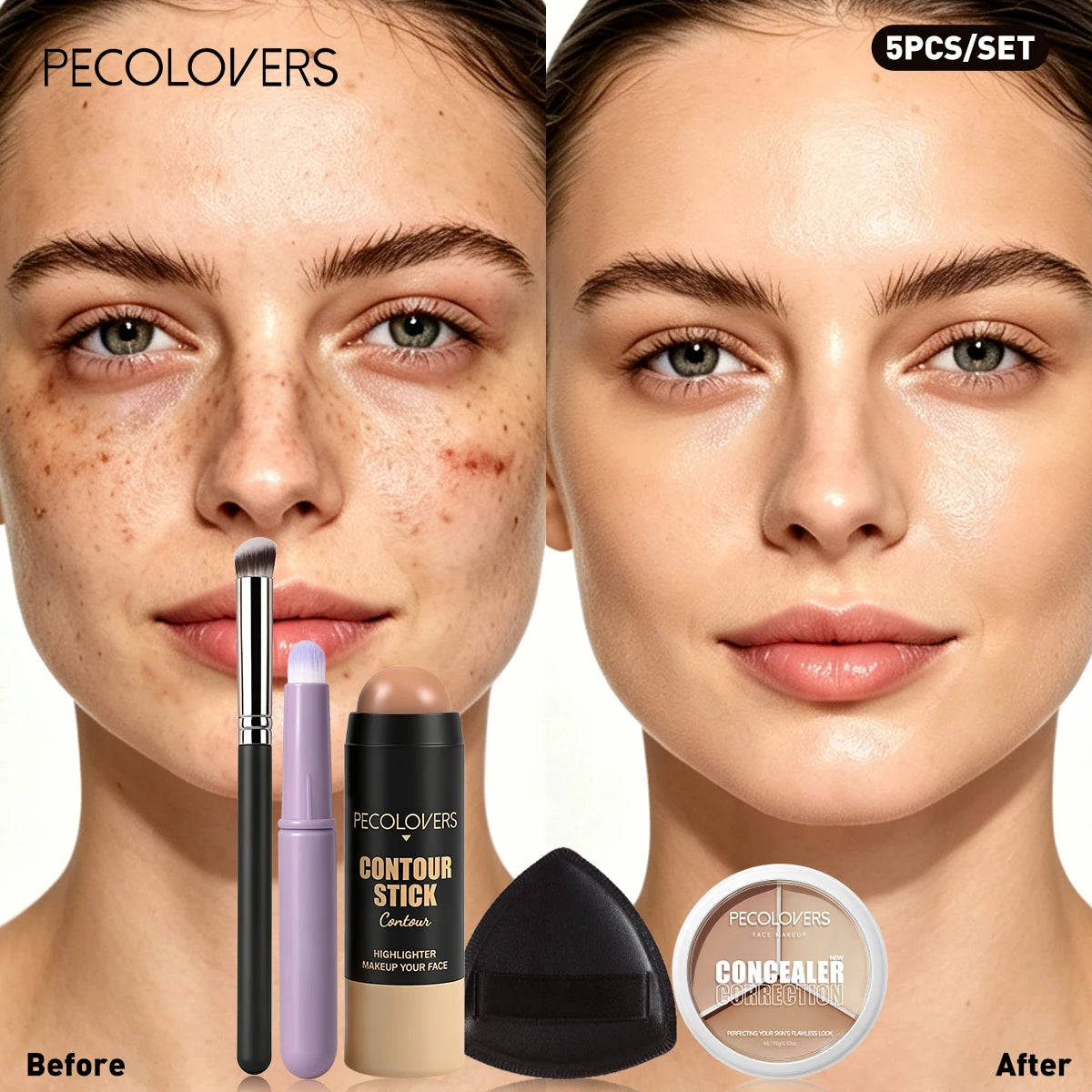 5 Pcs All-in-one Face Makeup Set Contour Stick Concealer Palette Face Sculpting Flawless Complexion Cosmetic Kit, Beginner