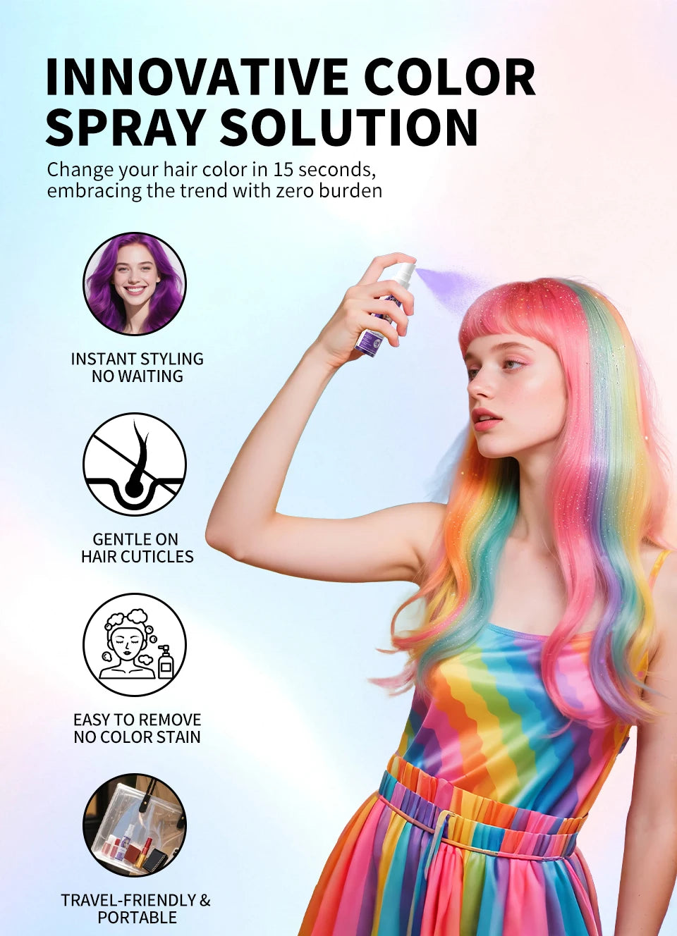 Hair Dye Spray 30ml Hair Color Spray Disposable Quick Dyeing Colorful Cosplay Hair Instant Styling Spray Washable Hair Color