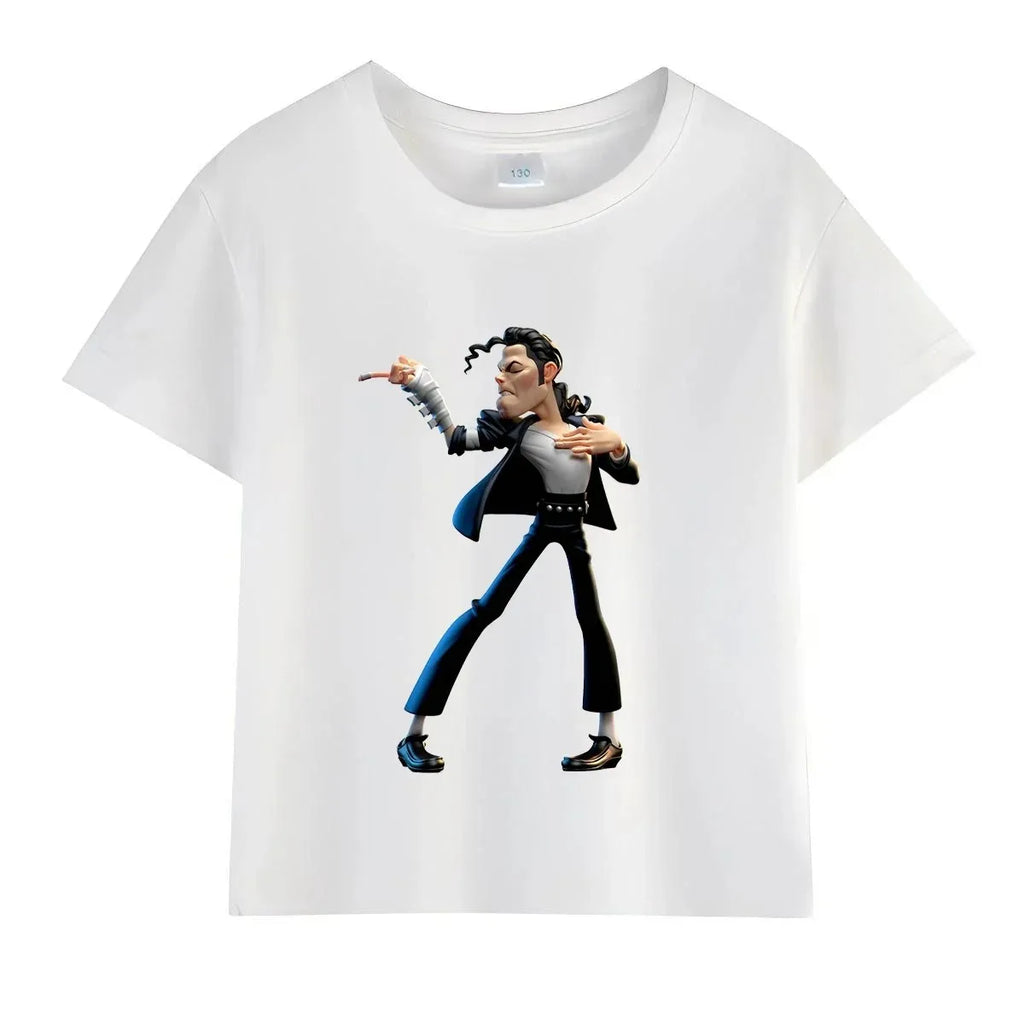 Kids Michael Jackson Rock N Roll T-Shirt Children's Fashion Crew Neck Top Summer Casual Clothes for Baby Boys/Girls