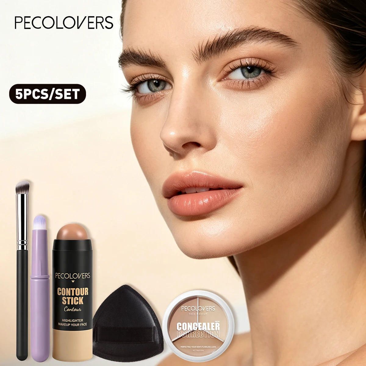 5 Pcs All-in-one Face Makeup Set Contour Stick Concealer Palette Face Sculpting Flawless Complexion Cosmetic Kit, Beginner