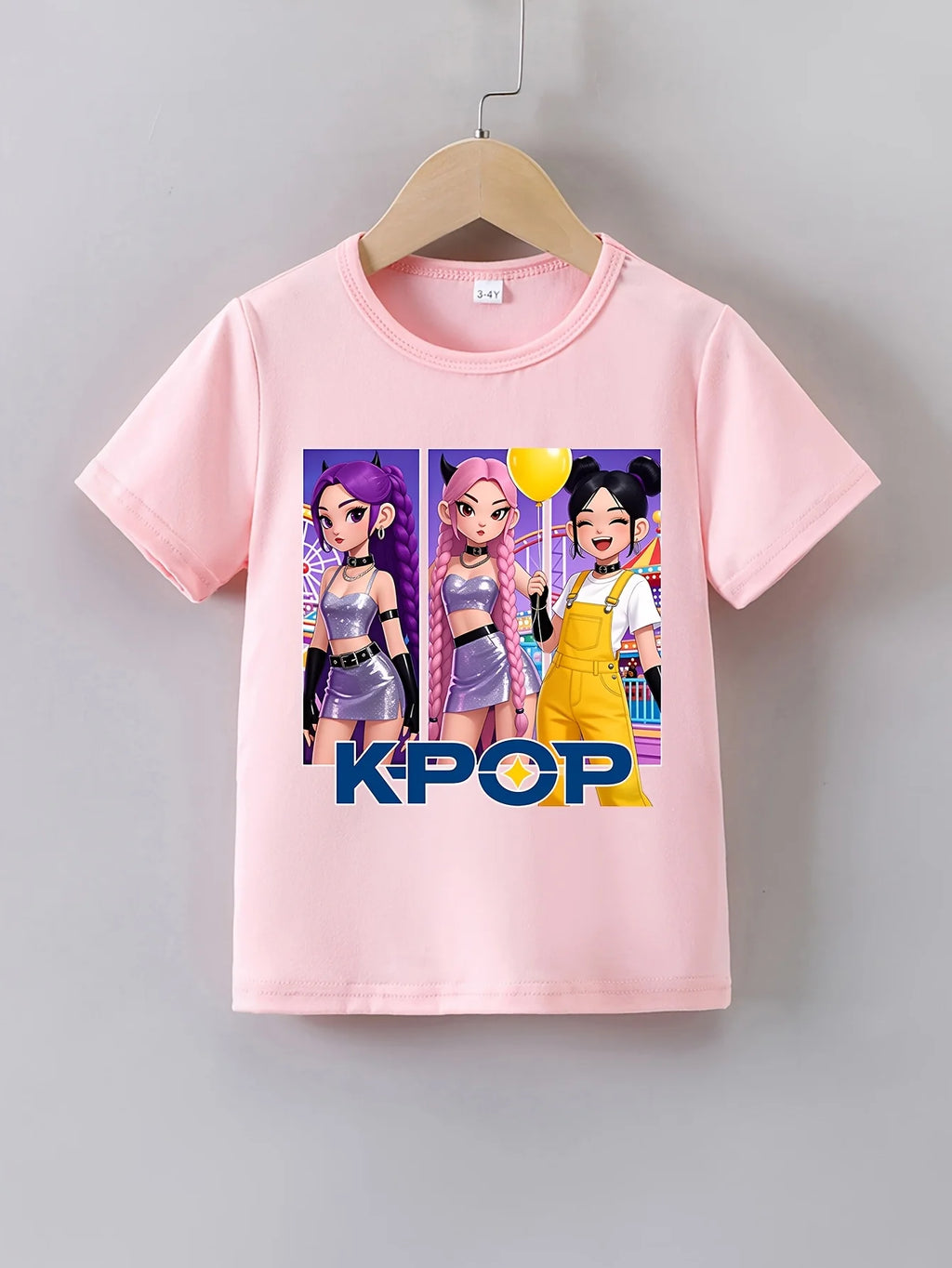 2026 Kids Girls Kpop T-Shirt, Cute 3 Idol Print, Soft Cotton, Summer Casual Short Sleeve Tee
