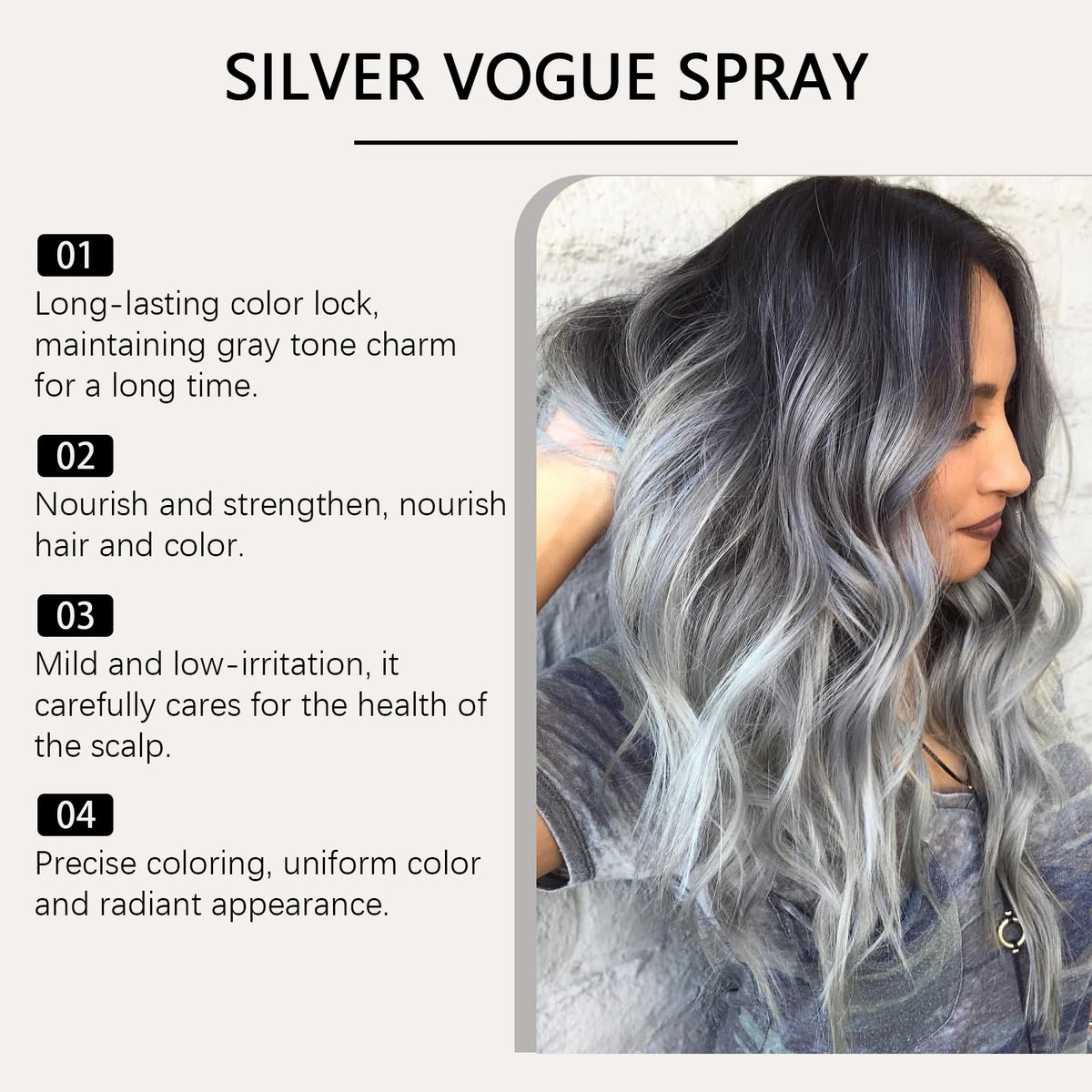 Silver Gray Hair Color Spray Long Lasting Color Gentle Formula Easy Application For Quick Styling Fashion Hair Dye Mist