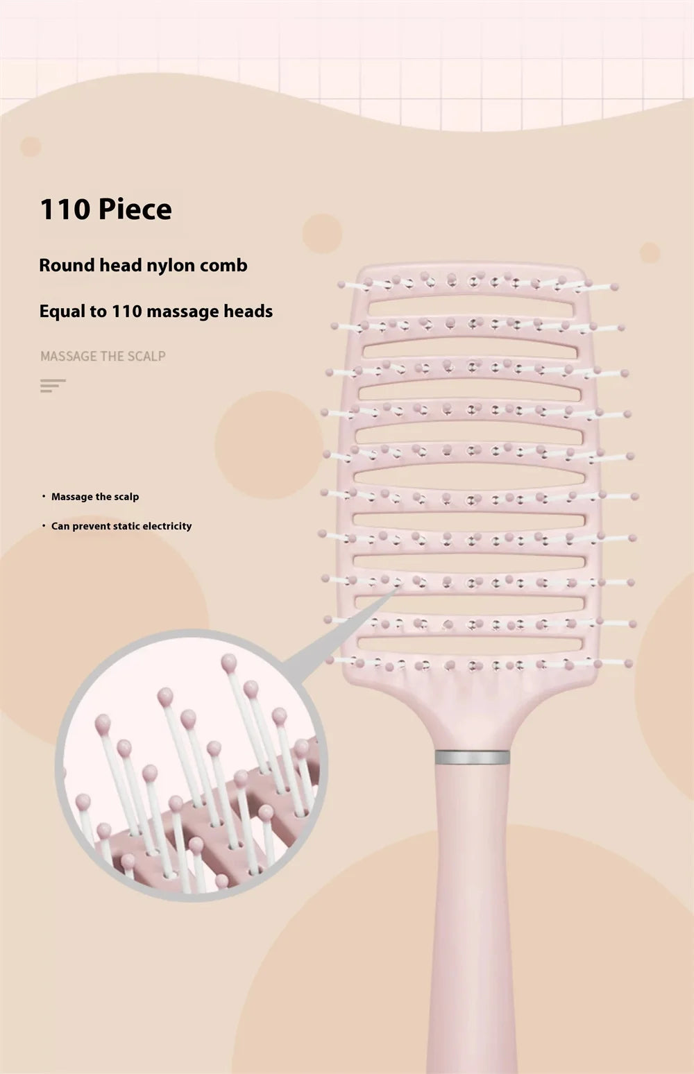Air Bag Hair Brush,Massage Anti Static Hair Brush,Practical Care SPA Head Comb,Hair Care Tool for Curly Straight Coarse Hair