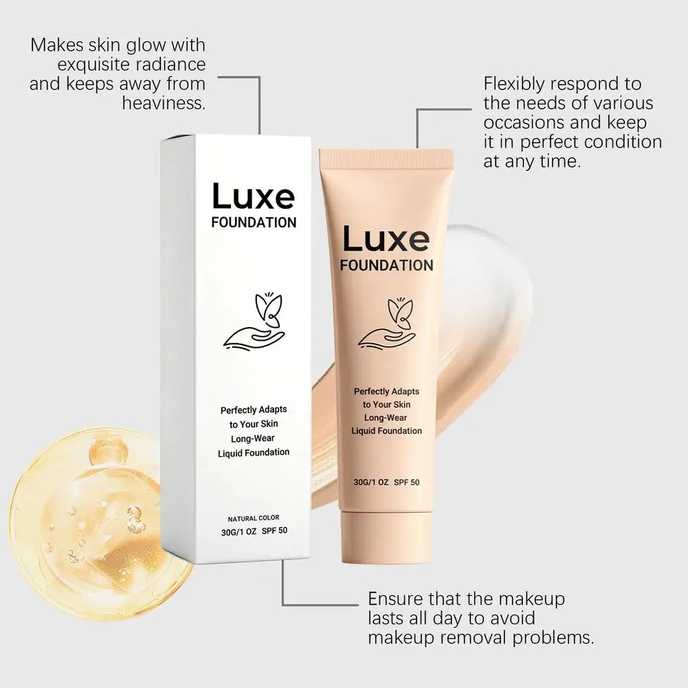 Color Changing Luxe Foundation SPF50 Sun Protection Skin Tone Matching Liquid Makeup Smooth Lightweight Long-Wear Face Cosmetic
