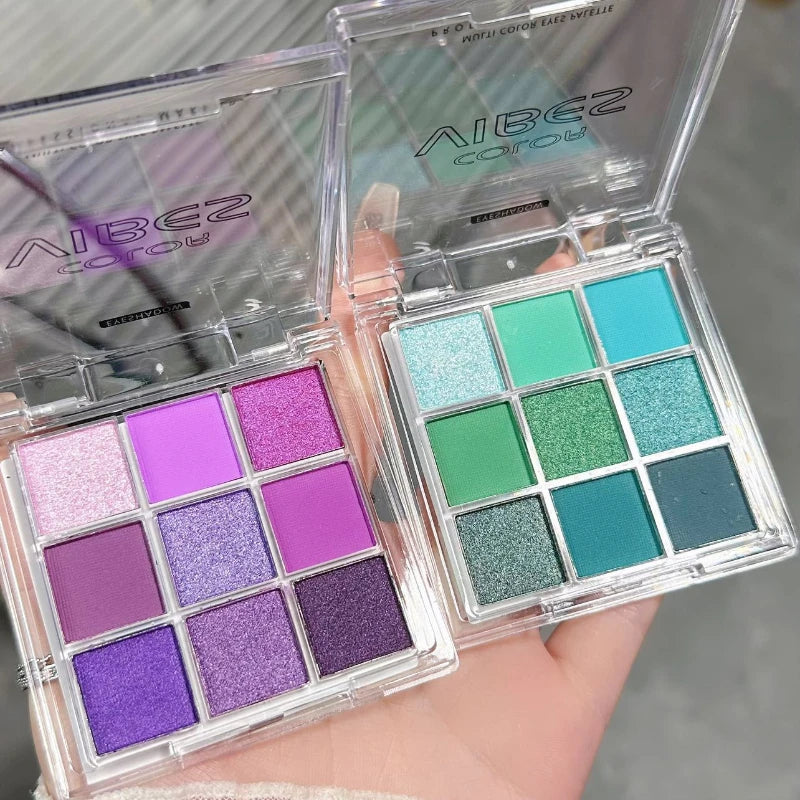 9 Colors Eyeshadow Palette Matte Shimmer Glitter High Pigmented Bright Colorful Eyeshadow Eye Makeup Cosmetic for Music Festival