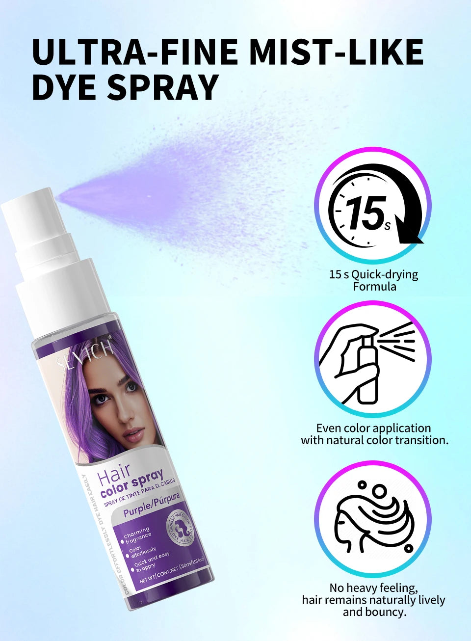 Hair Dye Spray 30ml Hair Color Spray Disposable Quick Dyeing Colorful Cosplay Hair Instant Styling Spray Washable Hair Color