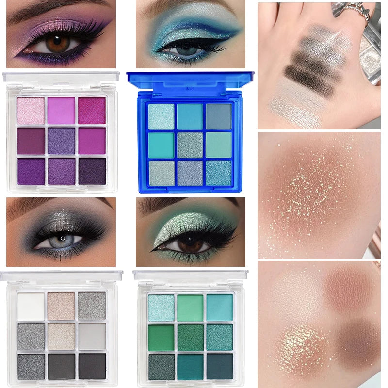 9 Colors Eyeshadow Palette Matte Shimmer Glitter High Pigmented Bright Colorful Eyeshadow Eye Makeup Cosmetic for Music Festival
