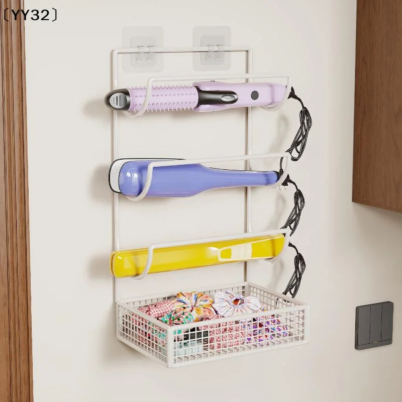 Wall-Mounted Hair Dryer Curling Ironwork Material Holder No Drilling Required Rustproof Perfect For Bathroom Beauty Salon〔YY32〕