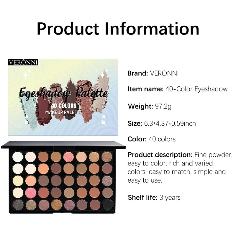 40 Color Eyeshadow Palette Matte Waterproof Long Lasting Pressed Powder Cosmetics,Fashion Women MakeUp Tools Eye Cosmetics Gifts