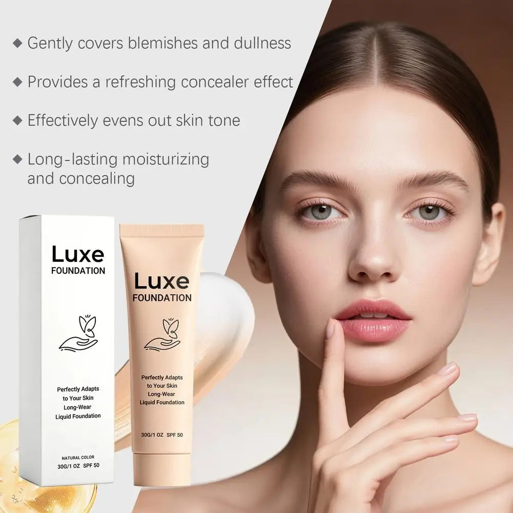 Color Changing Luxe Foundation SPF50 Sun Protection Skin Tone Matching Liquid Makeup Smooth Lightweight Long-Wear Face Cosmetic