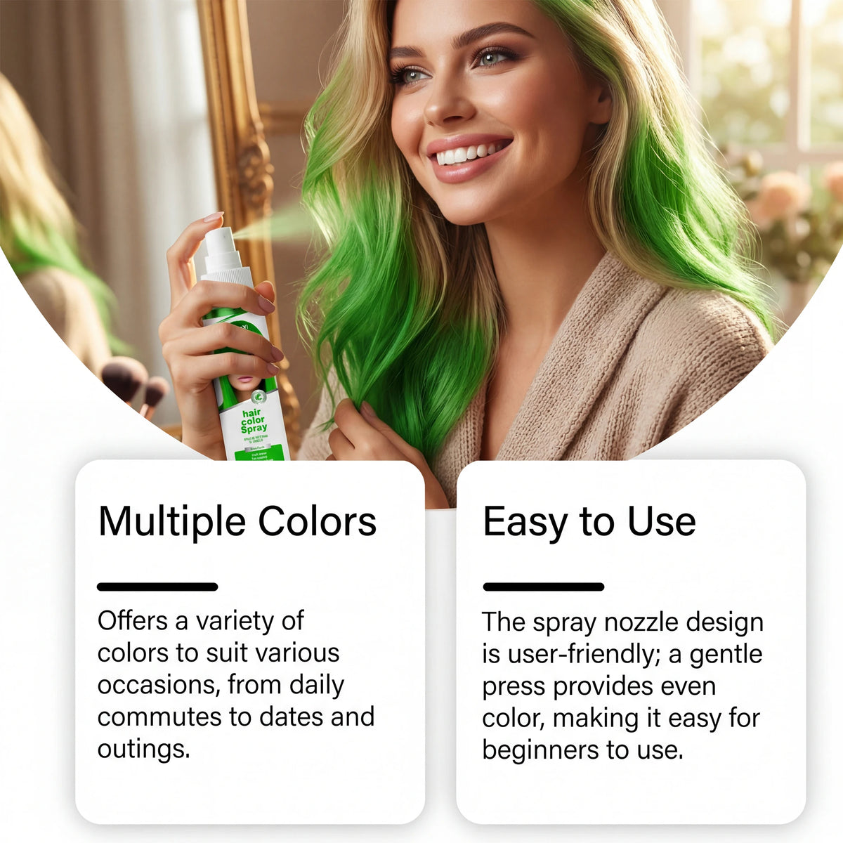 Temporary White / Green Hair Spray Fashion Bright Hair Styling Spray Light Non Stain Clothes Long Lasting Fresh Look Washable