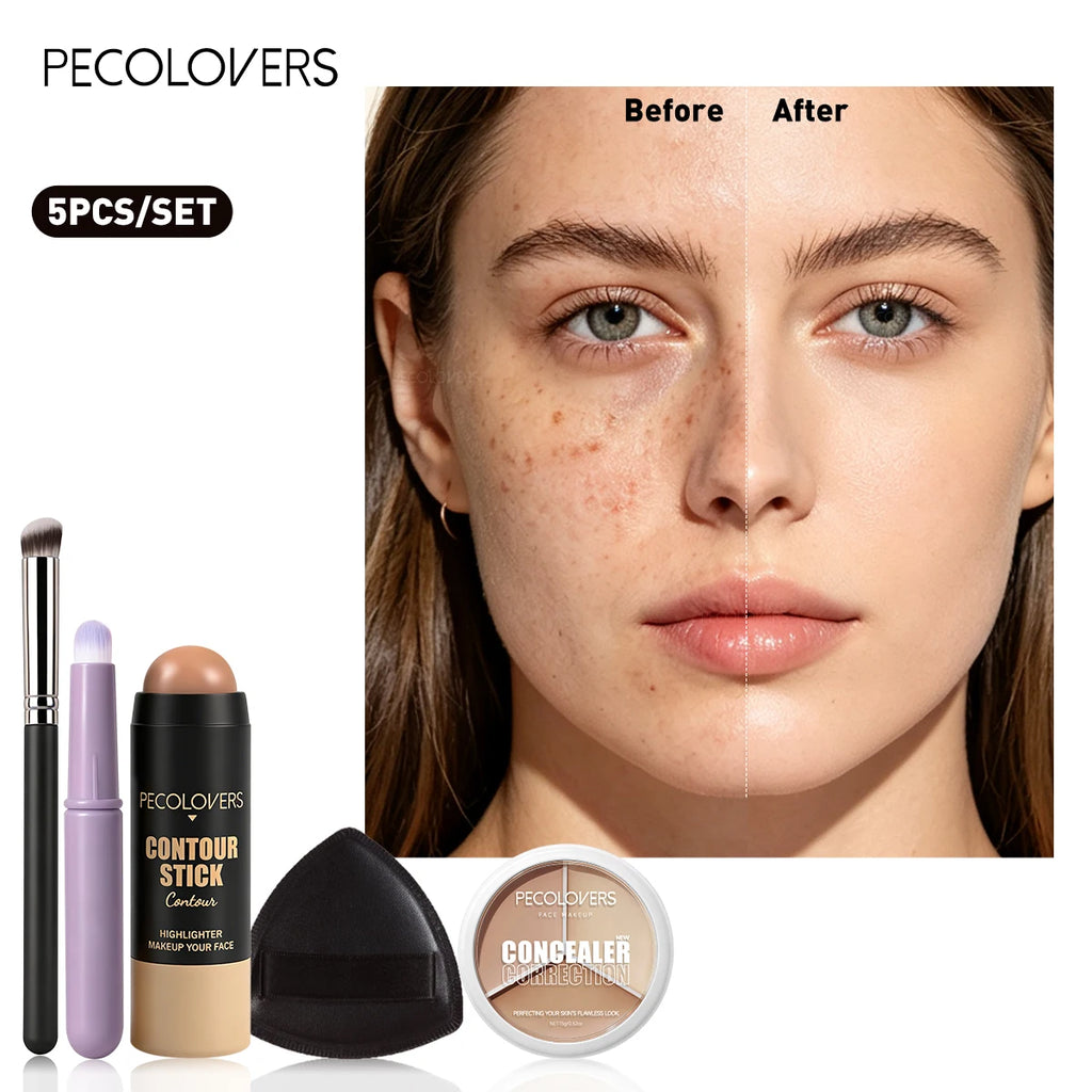 5 Pcs All-in-one Face Makeup Set Contour Stick Concealer Palette Face Sculpting Flawless Complexion Cosmetic Kit, Beginner
