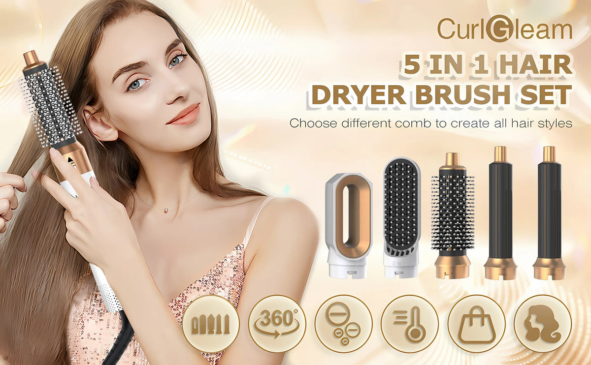 LUXLOCK 5-In-1 Hair Dryer Curling Iron Hot Air Comb Dyso Air Bag Hair Dryer Styling Tool Straightener Hairdressing Tool Gift