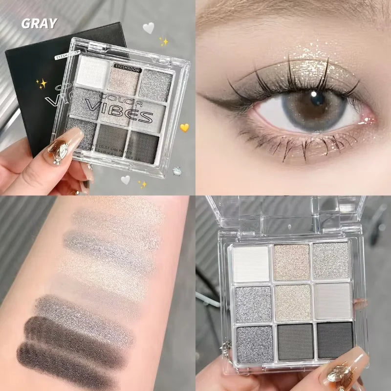 9 Colors Eyeshadow Palette Matte Shimmer Glitter High Pigmented Bright Colorful Eyeshadow Eye Makeup Cosmetic for Music Festival