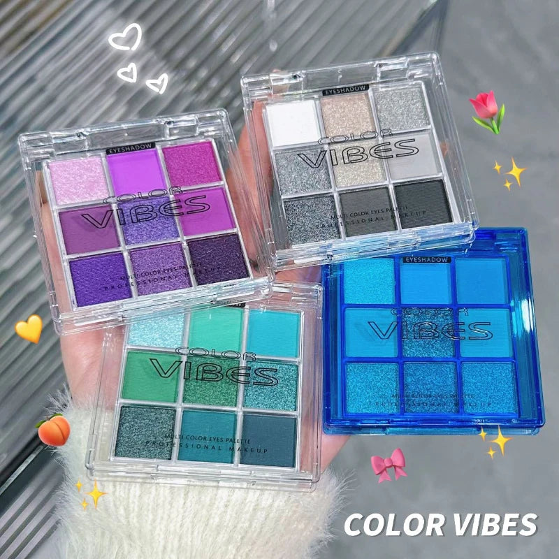 9 Colors Eyeshadow Palette Matte Shimmer Glitter High Pigmented Bright Colorful Eyeshadow Eye Makeup Cosmetic for Music Festival