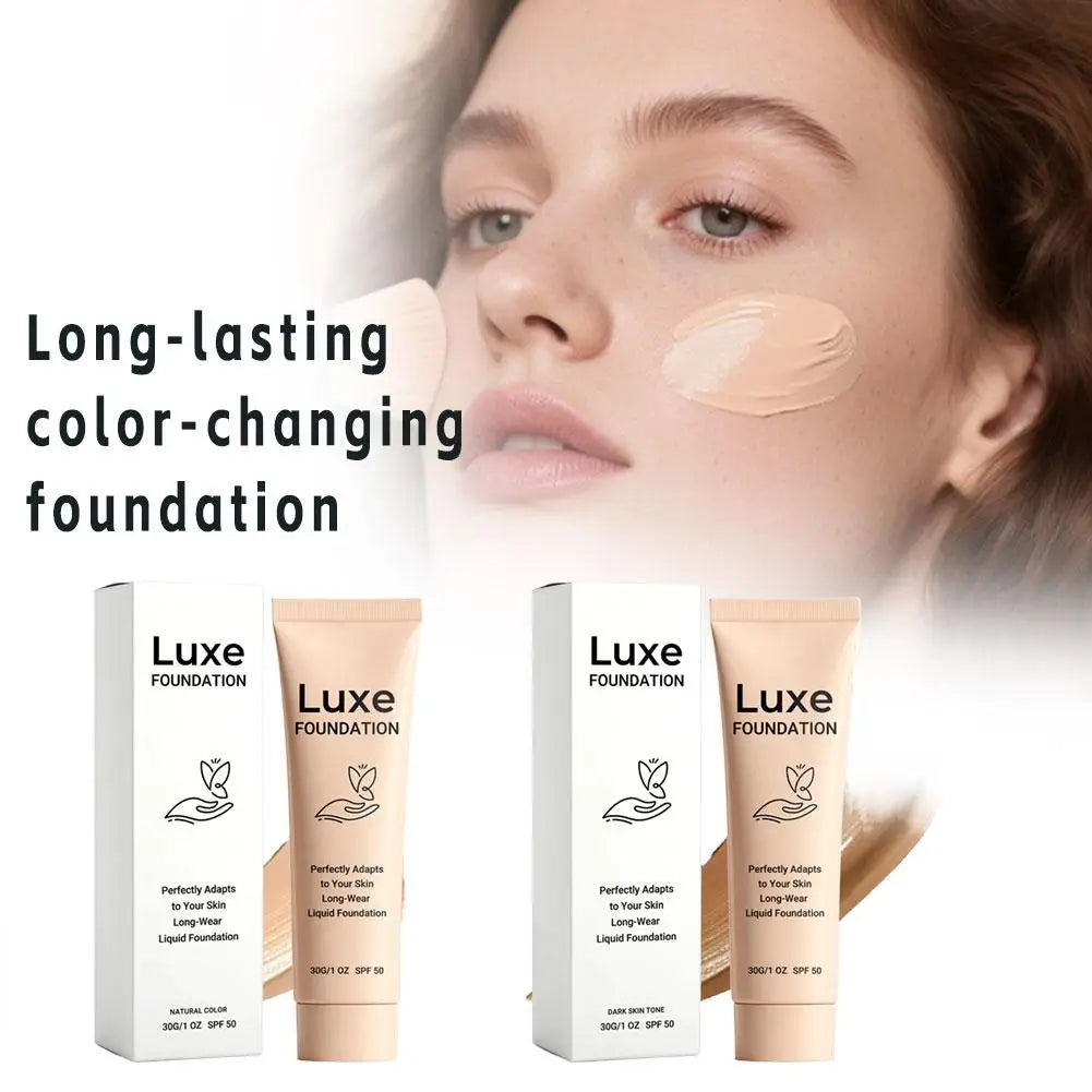 Color Changing Luxe Foundation SPF50 Sun Protection Skin Tone Matching Liquid Makeup Smooth Lightweight Long-Wear Face Cosmetic